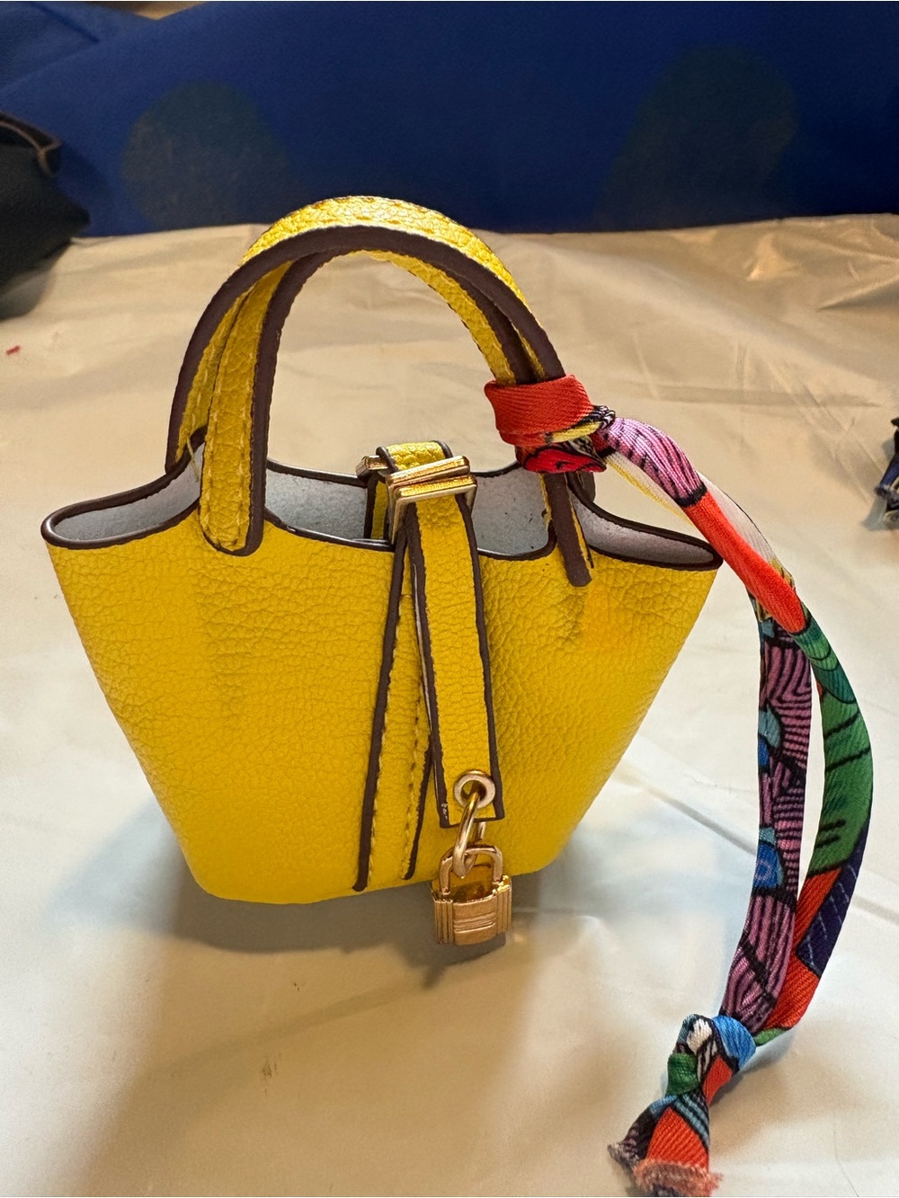Bag Charm Yellow Pebbled Mini Tote with Goldtone Padlock 3/$18 - Picture 3 of 3